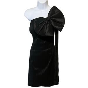 VTG Mac Duggal Couture Sz 6 One Shoulder Bow Cocktail Dress Black Mini Hoco Prom